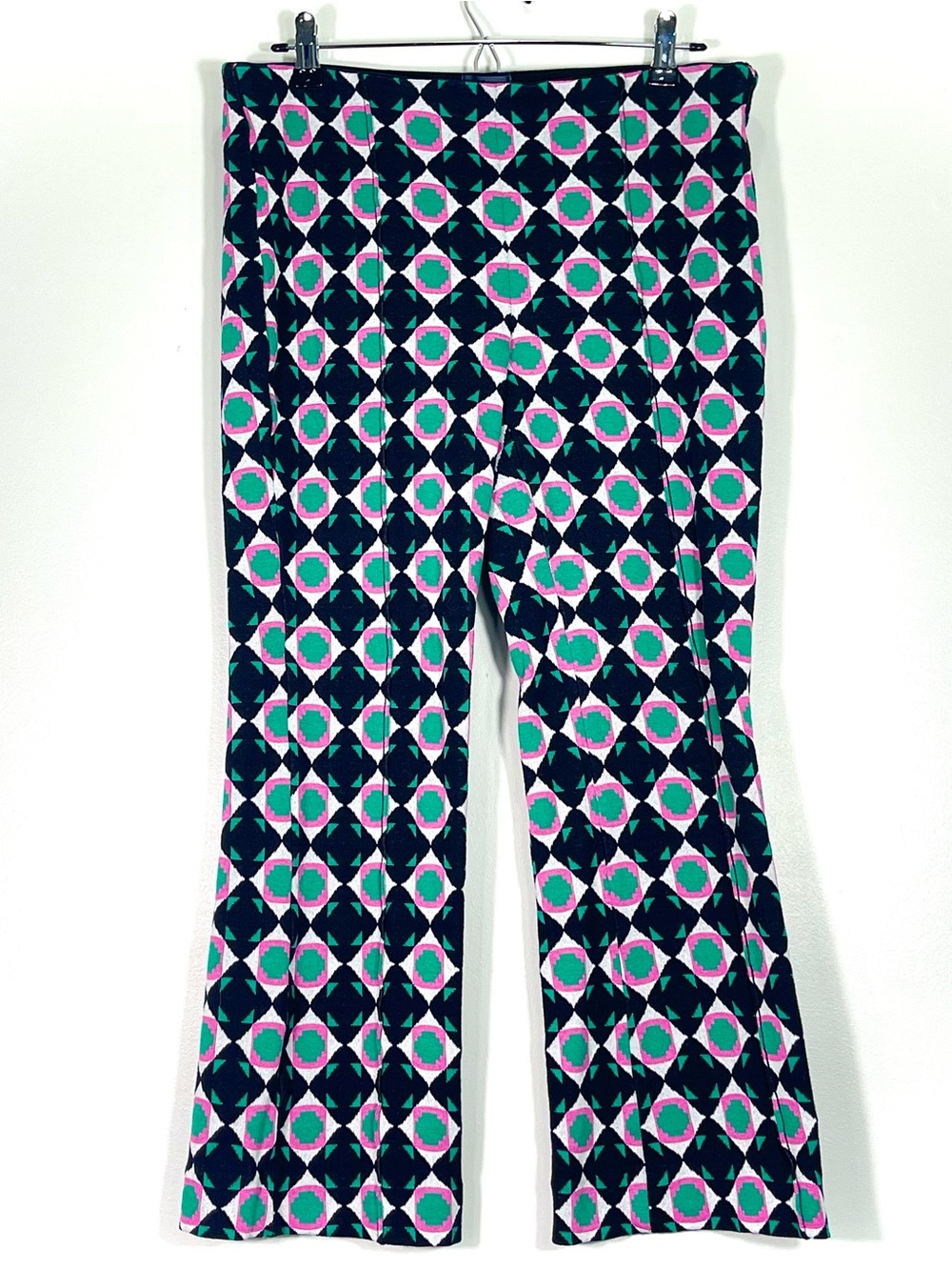 ANTHROPOLOGIE MAEVE Kick Flare Margot Pants Geometric Black Pink Green Sz. Large